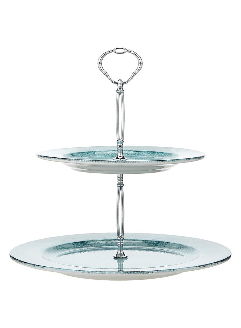 EDESSA EDESSA Lava Porcelain Ceramic 2 Tier Cake Stand - 20cm and 27cm - Elegant Display for Cakes and Desserts  - Image 2