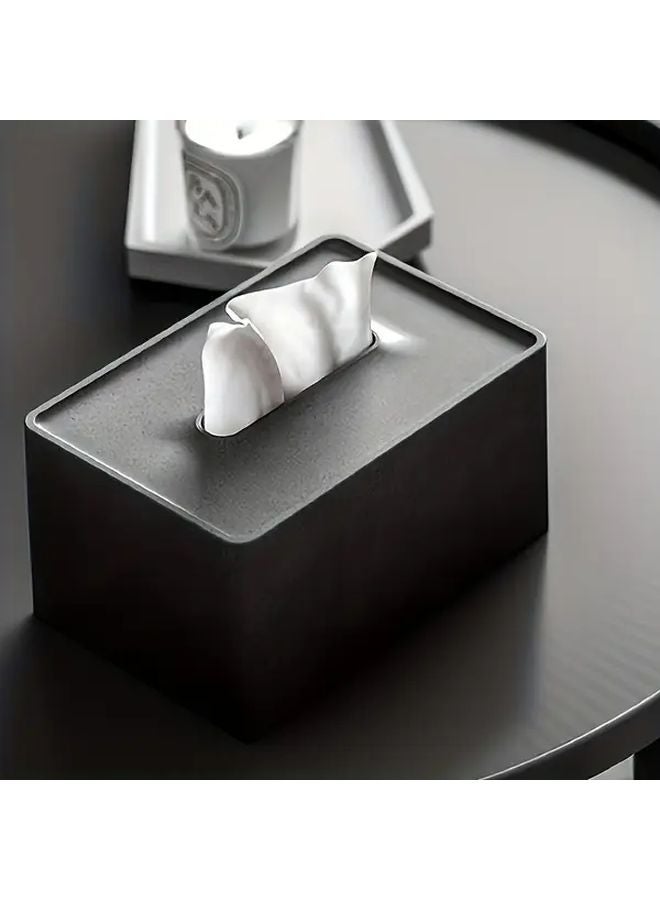 Modern Black Tissue Box Holder Square White Topped Dispenser Glossy Durable Plastic Case - Image 4