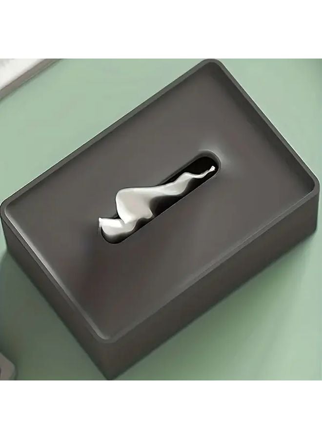 Modern Black Tissue Box Holder Square White Topped Dispenser Glossy Durable Plastic Case - Image 3