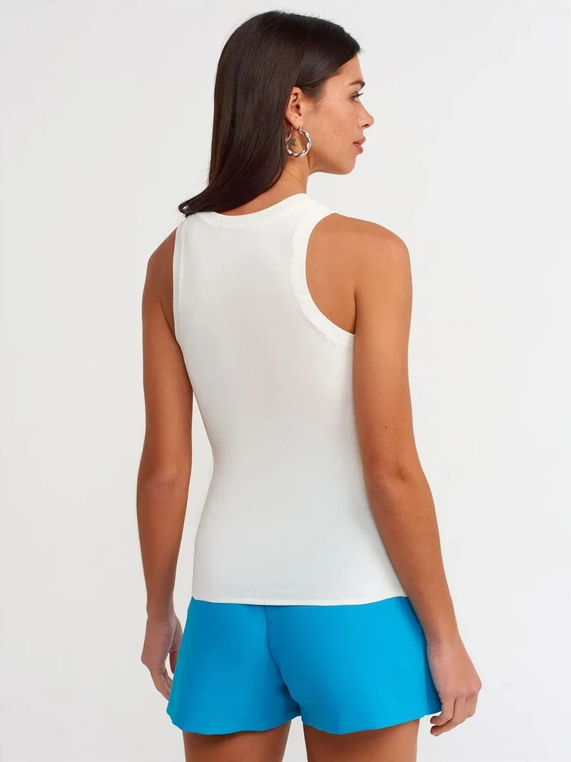ديلفين Dilvin Ribbed Sleeveless Slim-Fit Blouse
