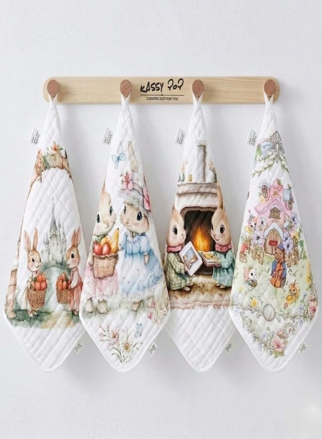 KASSY POP CURATED JUST FOR YOU Kassy Pop Baby Muslin Face Towel - Pack of 4 | Ultra Soft Baby Wipes Cum washtowel | 6 Layer Cotton | Reusable Hankies for Infants/Toddlers/Kids | 10 X 10 inches, Bunny Prints - Image 1