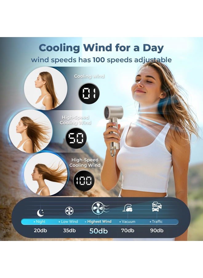 Xyphora Portable Handheld Turbo Fan for Outdoor - 5000mah Mini Handheld Personal Pocket Fan for Powerful Airflow Wind - 20hrs,100 Speeds Adjustable - Digital Display,Gifts for Travel,Outdoor Activites,Camping - Image 2