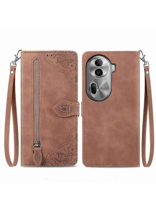 S-TOP Case For OPPO Reno11 Pro 5G Embossed Flower Zipper Leather Phone Case - Image 1