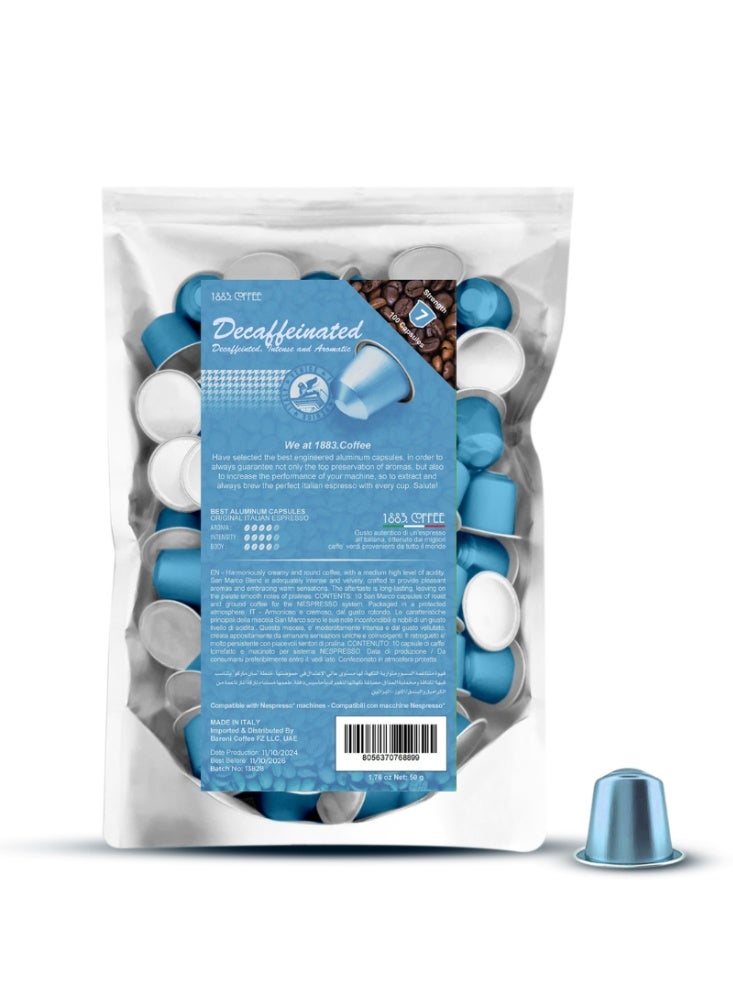 1883. coffee Decaffeinated 100 Capsules Coffee in 100% Aluminum Infinitely Recyclable, Blend Intensity 4/5, Box with 100 Loose Capsules Compatible with Nespresso Machine, Made in Italy - Image 2