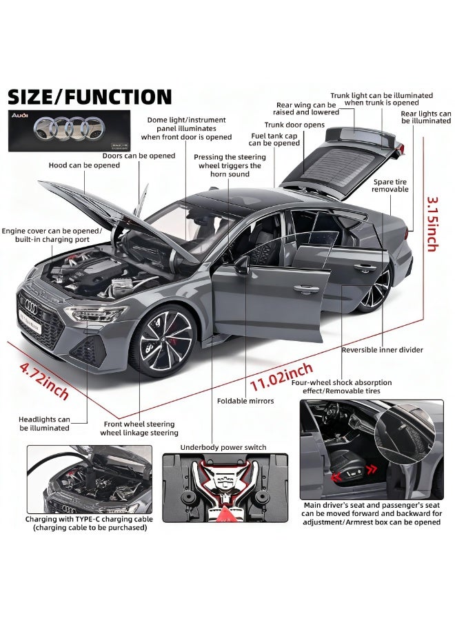 1:18 Alloy Pullback Car Model, Remote Control Key Version Metal Toy Car, With Lights And Sound Effects, A Gift For Children And Adults (Grey). - Image 2