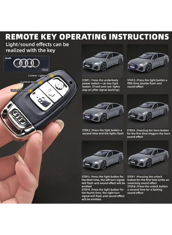 1:18 Alloy Pullback Car Model, Remote Control Key Version Metal Toy Car, With Lights And Sound Effects, A Gift For Children And Adults (Grey). - Image 5