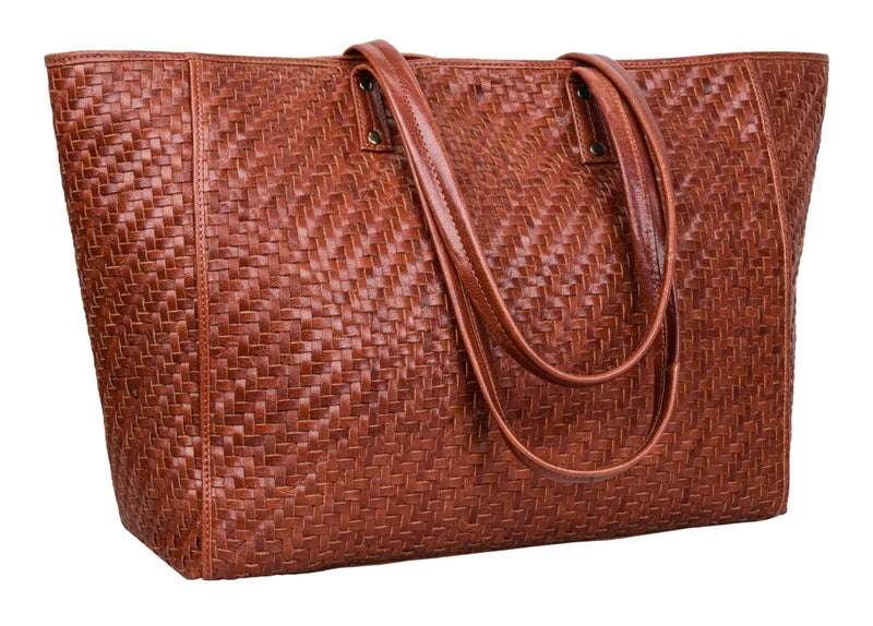ANTONIO VALERIA Avery Braided Redwood Leather Tote/Top Handle Shoulder Bag for Women - Image 1