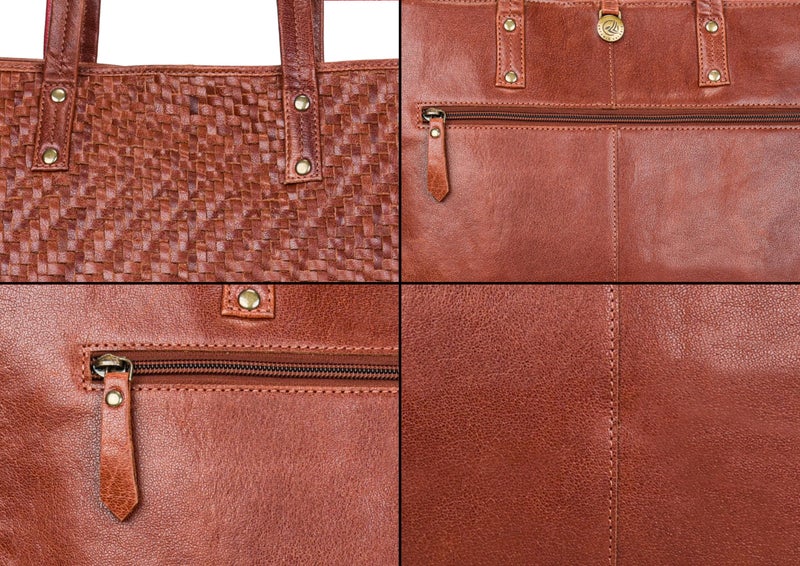 ANTONIO VALERIA Avery Braided Redwood Leather Tote/Top Handle Shoulder Bag for Women - Image 5