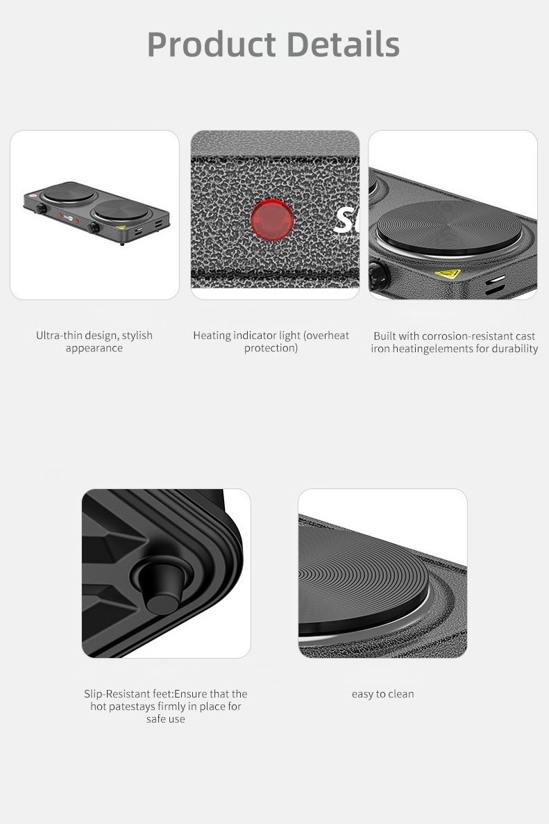 STARLUX Double Hot plate, Portable Double Burner Electric Cooktop with 5 Temperature Adjustments, 2000W High Power, Fast and Uniform Heating, Easy to Clean, Ideal for Home, Kitchens or Travel - Image 5