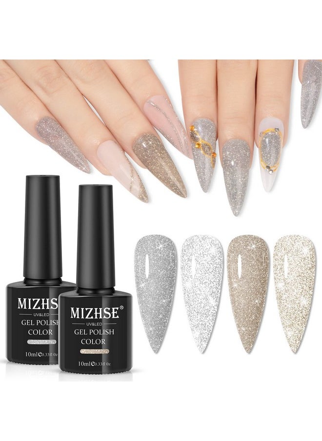 MIZHSE - Reflective Gel Nail Polish Glitter Silver And Gold Gel Polish 2 Colors Sparkle Shiny Diamond Nail Gel Manicure Set Nail Art At Home Salon 10Ml - Image 1