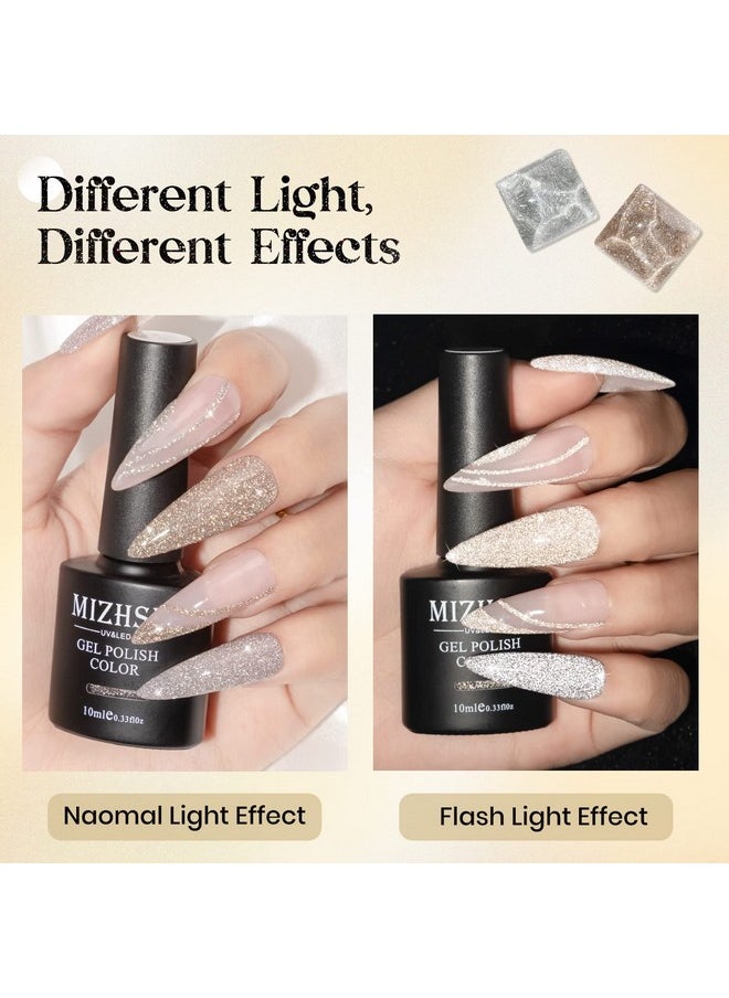 MIZHSE - Reflective Gel Nail Polish Glitter Silver And Gold Gel Polish 2 Colors Sparkle Shiny Diamond Nail Gel Manicure Set Nail Art At Home Salon 10Ml - Image 1
