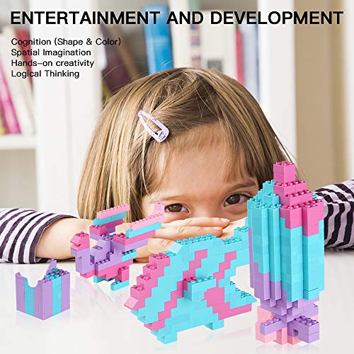 Reenwee Building Bricks Set,Classic Colors Building Blocks Toys,Compatible with All Major Brands,Birthday Gift for Kids (Pink-Purple) - Image 2