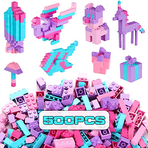 Reenwee Building Bricks Set,Classic Colors Building Blocks Toys,Compatible with All Major Brands,Birthday Gift for Kids (Pink-Purple) - Image 1