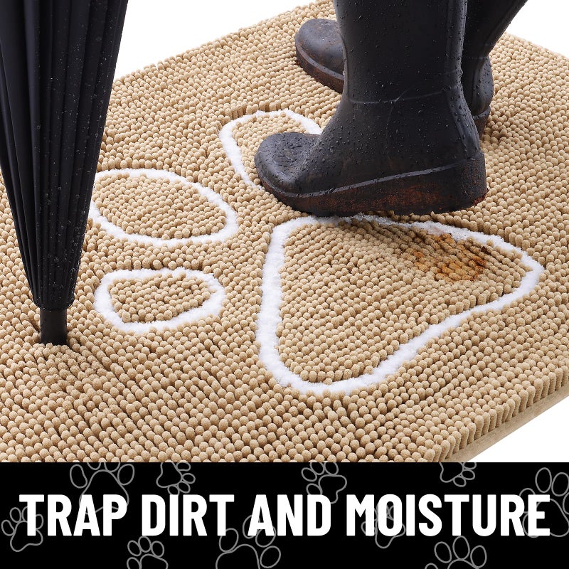 Smiry Dog Door Mat for Muddy Paws, Absorbent Dirt Trapper Non Slip Quick Dry Washable Chenille Mat for Mud Dogs, Entry Rug for Indoor and Outdoor (30x20 Inches, Beige and White) - Image 2