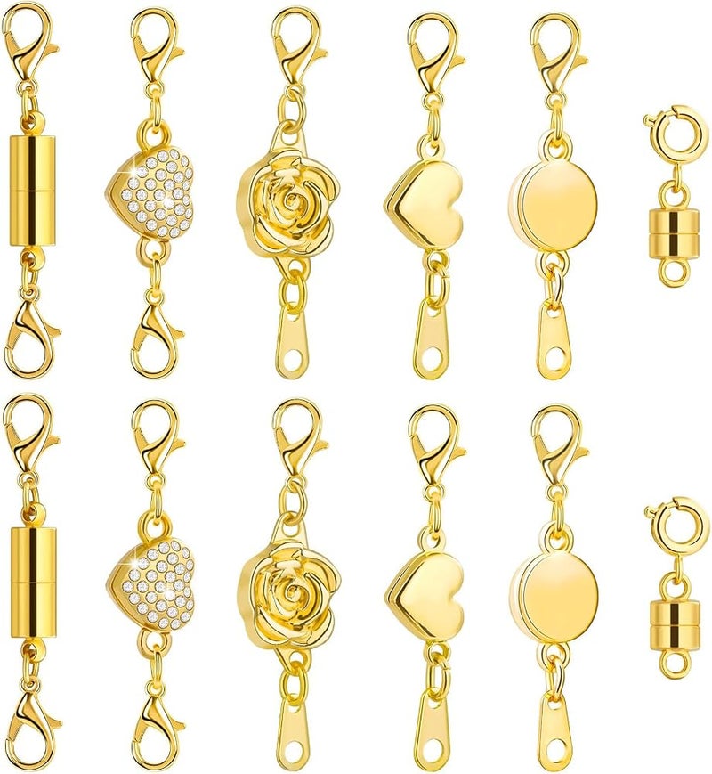 Naturahand 12 Pcs Magnetic Necklace Clasps and Closures Gold Locking Magnetic Jewelry Clasps for Necklaces and Bracelets Hypoallergenic Necklace Clasp Helper & Extenders for DIY Jewelry Making - Image 1