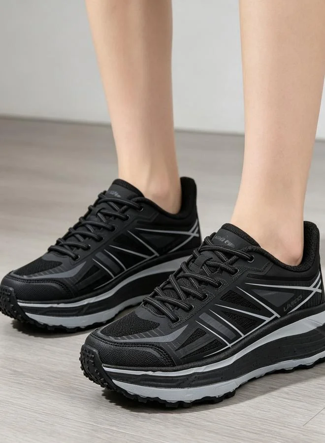 Take Two Unisex Black Textile Lace-Up Sports Sneakers