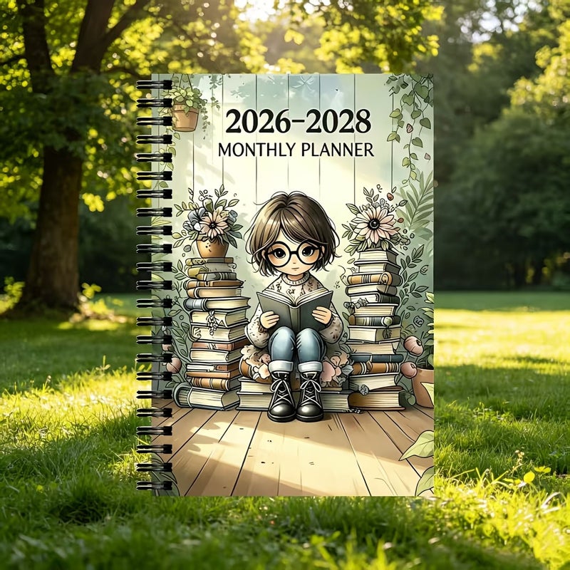 2026-2028 Three Year Calendar Planner Undated Version Women Reading Themed Cover Monthly Tab Diary Portable Annual Planning Handbook Office Gifting Daily Use Paper Style - Image 1