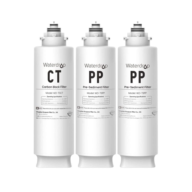 Waterdrop Undersink Replacement Water Filter 2PPCT Replacement for TSUW TSC 3Stage Under Sink Water Filter System