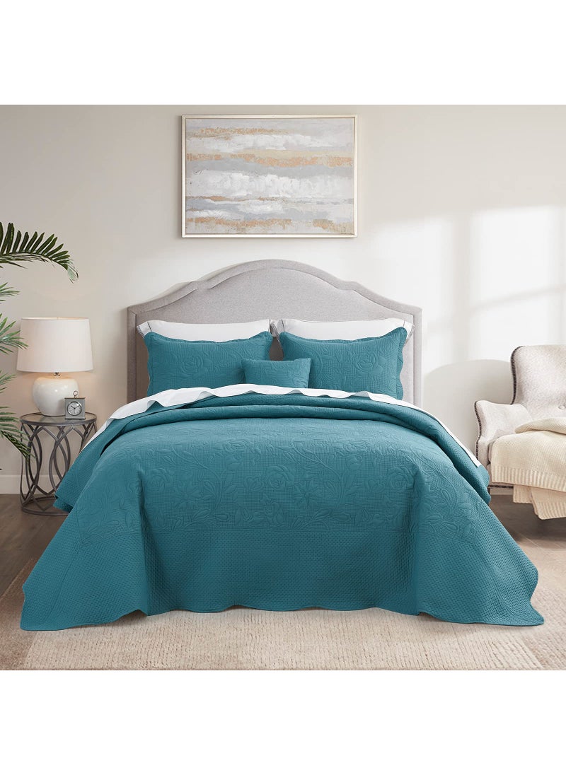 CHIXIN CHIXIN Oversized Bedspread Coverlet Set King Size  Lightweight Bedding Cover  Ultrasonic Quilting  4 Piece Reversible Bedspread  Vintage Rose Pattern King Lagoon 