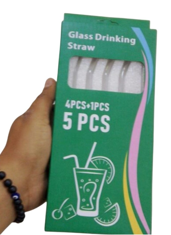 A set of juice straws. The set consists of 4 pieces made of glass only for drinking drinks, in addition to 1 brush for cleaning the straws after (the straws are transparent)