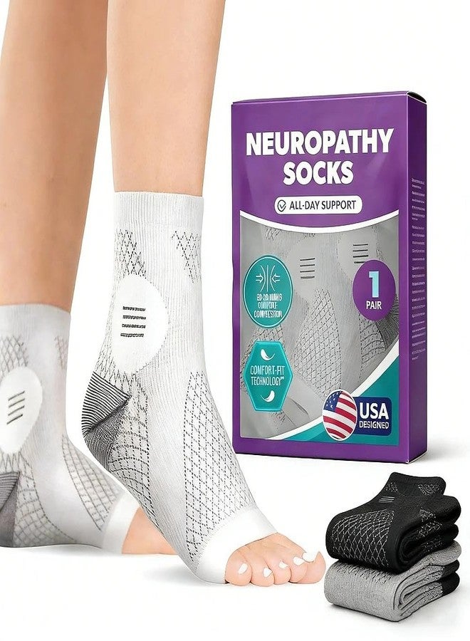 PTAHAN دعامات القدم PTAHAN NeuroCare لعلاج الاعتلال العصبي، متوفرة بمقاسين صغير ومتوسط - أكمام ضغط للقدم لتخفيف آلام الأعصاب، والاعتلال العصبي السكري، والنقرس في الكاحل، والتهاب اللفافة الأخمصية - قابلة للتعديل للرجال والنساء (زوجان) - Image 1