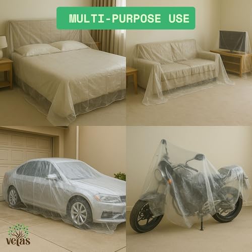VETAS Multipurpose Polythene Dust Cover & Paint Protection Sheet 12x21 Ft | Waterproof Plastic Sheet for Furniture, AC, Fridge, Floor, Car, Bike, Plants & Outdoor Use - Image 3