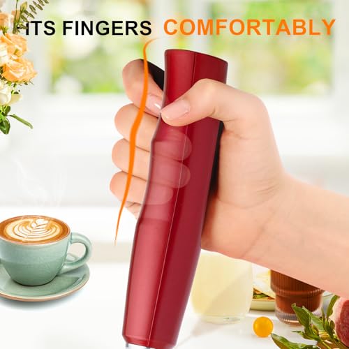 YUSWKO Red Milk Frother Handheld with 3 Heads, Coffee Whisk Foam Mixer with USB Rechargeable 3 Speeds, Electric Mini Hand Hand Frother for Latte, Cappuccino, Hot Chocolate, Egg - Image 5