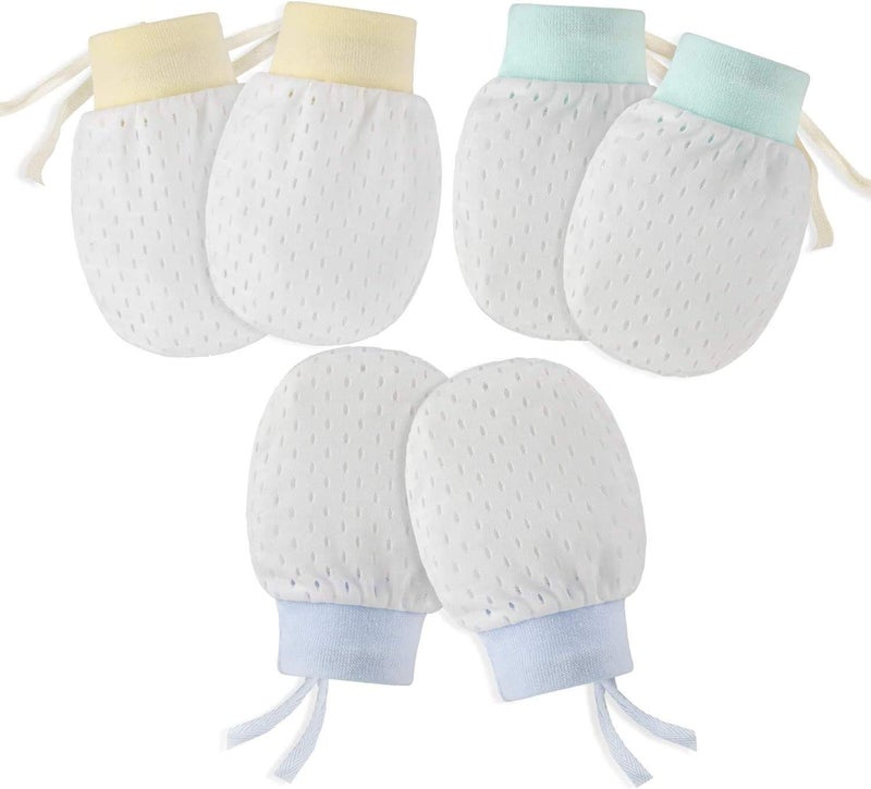 FUNI Baby Anti Scratch Mittens For Newborn Boys Girls, 3 Pairs Elasticity Adjustable Breathable Meshes No Scratching Baby Gloves Mitts, Suitable For 0-12 Months, Unisex, Baby, Mittens - Image 1