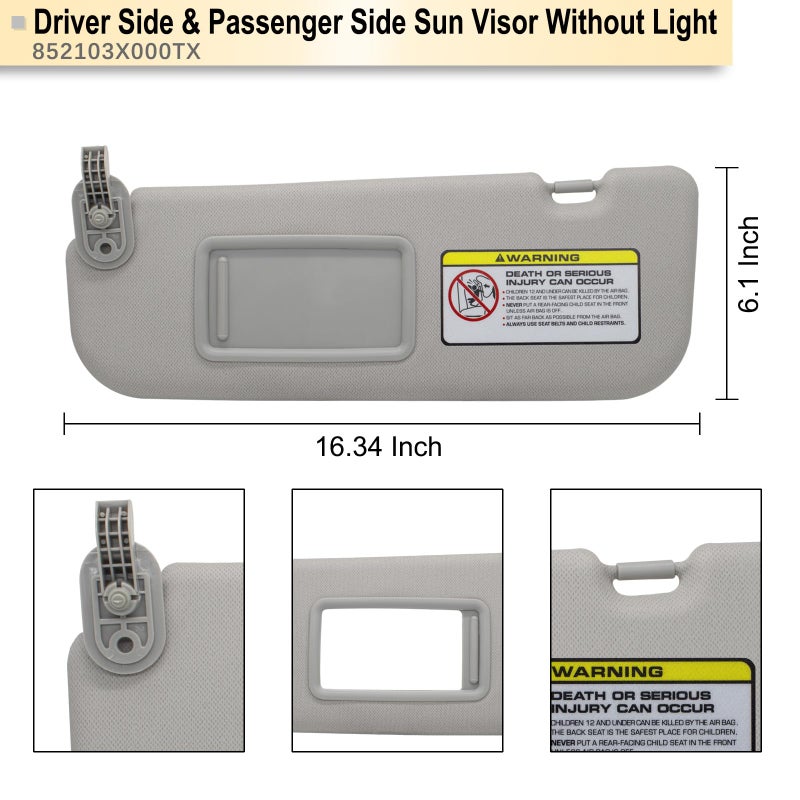 NHILES Left Driver & Right Passenger Side Sun Visor Replacement Compatible with Hyundai Elantra 2011 2012 2013 2014 2015 Replace# 852103X000TX Colour Gray - Image 4