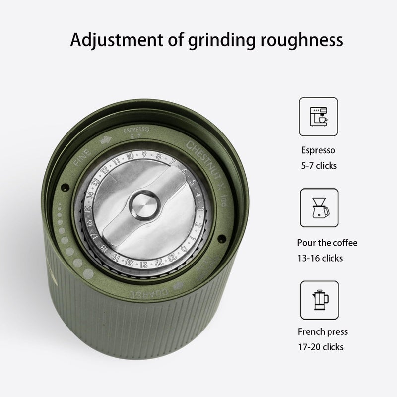 TIMEMORE Manual Coffee Grinder Chestnut Xlite Capacity 30g Household Hand Coffee Grinder High-precision External Adjustment Scale for Travel/Camping - Green - Image 2