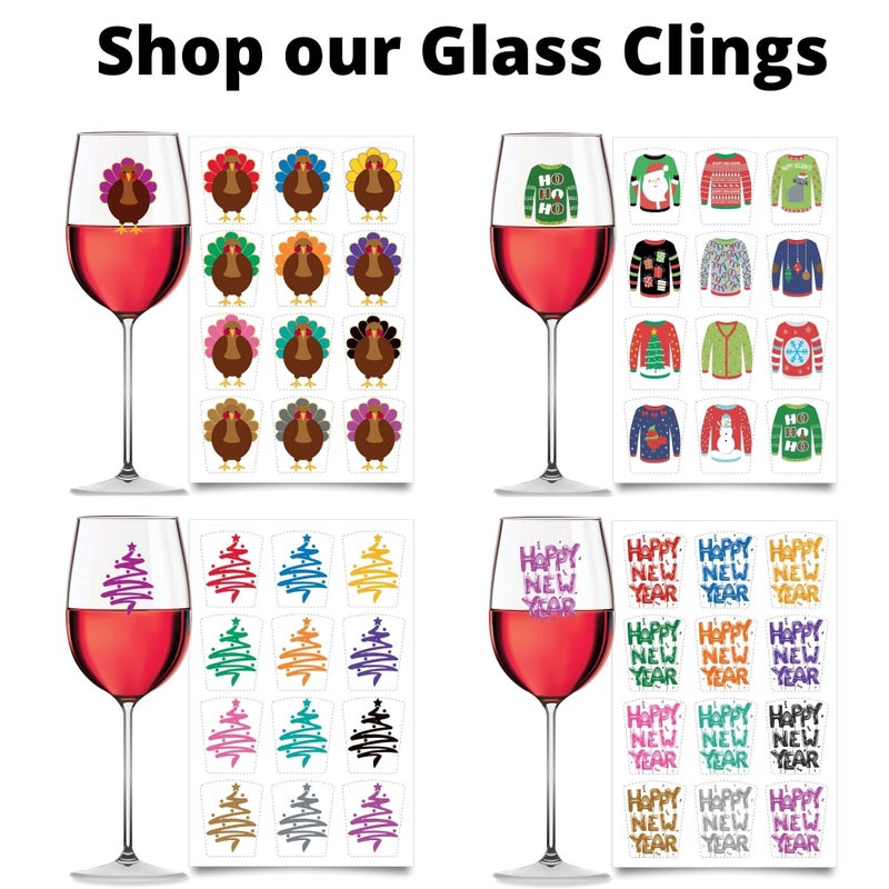Wine Wear Drink Markers - 12 Christmas Ugly Sweater Wine Glass Markers, Reusable Sticker Decals Drink Identifiers, Holiday Party Decorations - Image 4