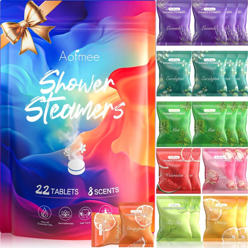 Aofmee Shower Steamers Aromatherapy 22 Pack  Shower Bombs Valentines Day Gifts for Her and Him Shower Tablets with Essential Oils for Relaxation Self Care Birthday Gifts for Women and Men