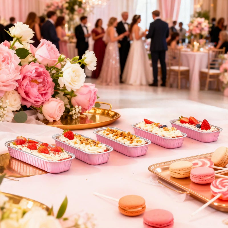 NPLUX 50 PACK Mini Cake Pans with Lids and Spoons,Rectangular Aluminum Foil Bread Pan,Mini Loaf Pans and Food Containers with Lids(Pink,6.8oz) - Image 2