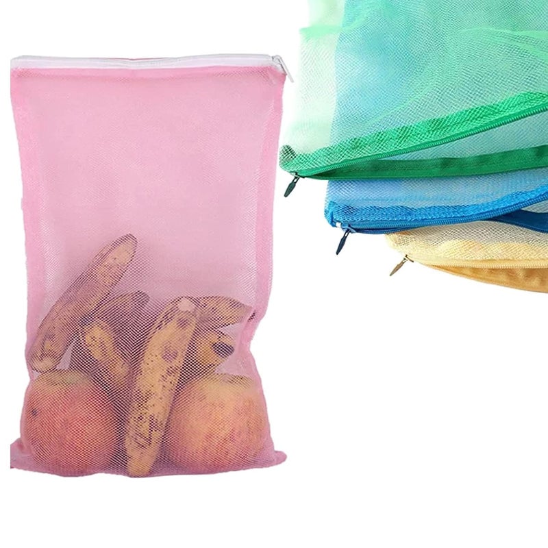 Suzec Plain Design 6 Piece Microfiber Reusable Mesh Fridge Bag Multipurpose Zipper Bag for Fruits and Vegetables Assorted Pack of 3 - Image 4