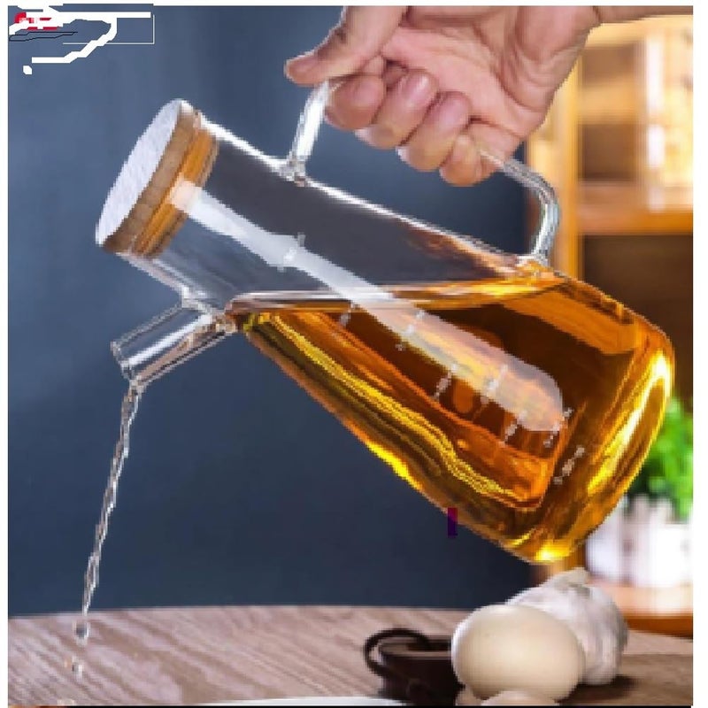 Big cart Borosilicate Oil Dispenser Stoppers Bottle with Handle and Air Tight Wooden Lid 900 ML Pack of 1 - Image 4