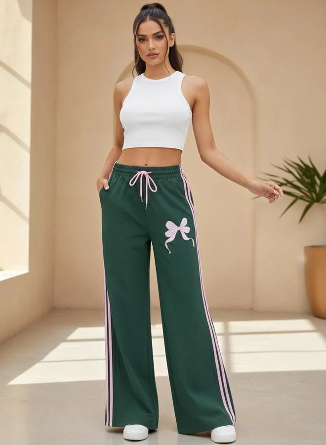 Take Two Green Striped Bow Print Jogger