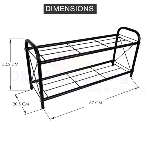 D&V ENGINEERING - Creative in innovation D&V Engineering 2-Tier Metal Shoe Rack for Home, Closet, Entryway & Bedroom | Durable Steel Shoe Organizer | Holds 6 Pairs | Easy Assembly Shoe Rack Stand | Size: 67 x 20.5 x 32.5 cm - Image 3