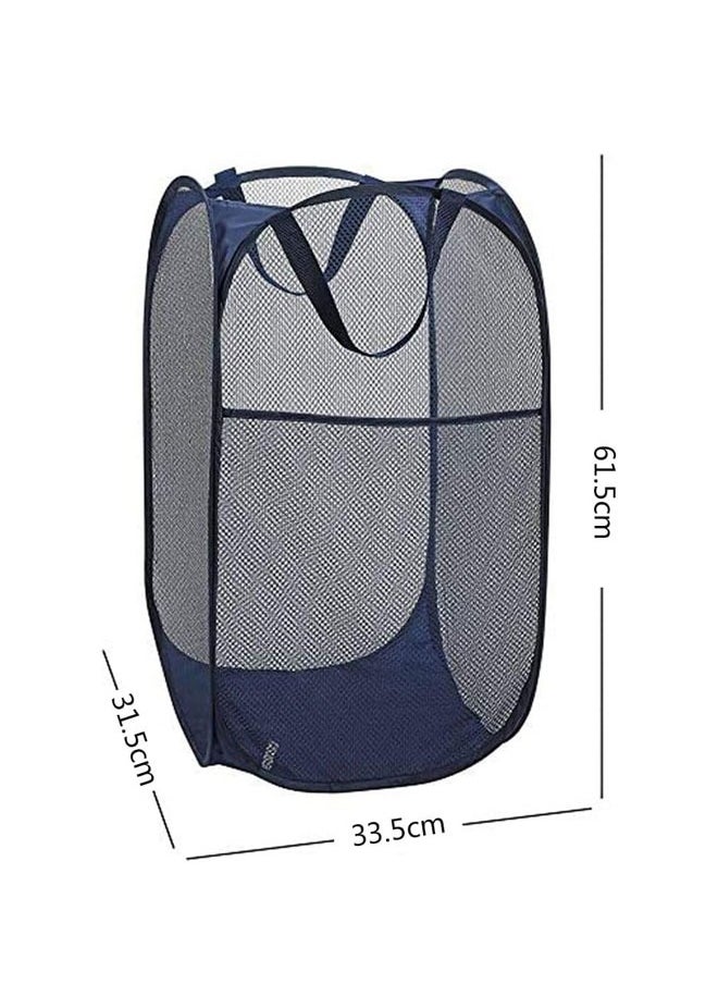 HAWAWA 2PCS Mesh Pop-up Laundry Hamper, Collapsible Laundry Basket with Durable Handles&Side Pocket High Carbon Steel Frame, Foldable Pop-Up Laundry Bags for Home College Dorm or Travel Storage(Blue&grey )  - Image 2