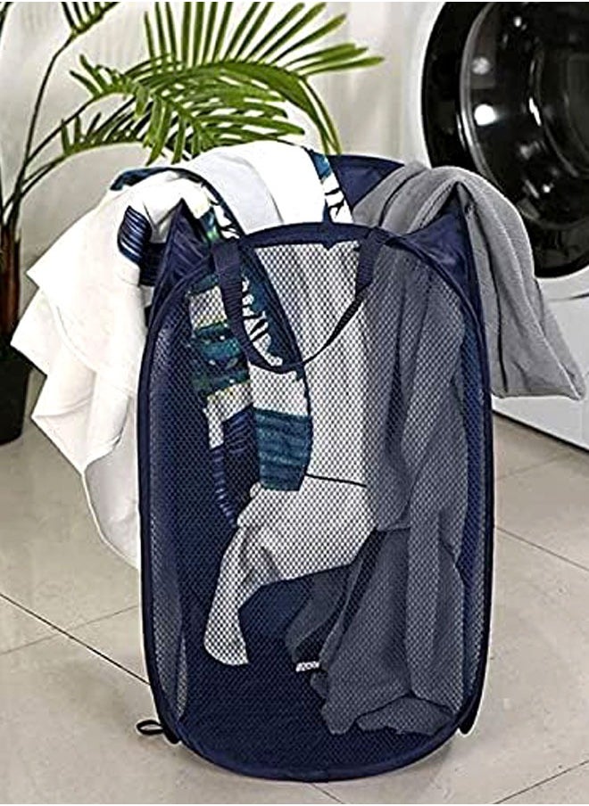 HAWAWA 2PCS Mesh Pop-up Laundry Hamper, Collapsible Laundry Basket with Durable Handles&Side Pocket High Carbon Steel Frame, Foldable Pop-Up Laundry Bags for Home College Dorm or Travel Storage(Blue&grey )  - Image 5