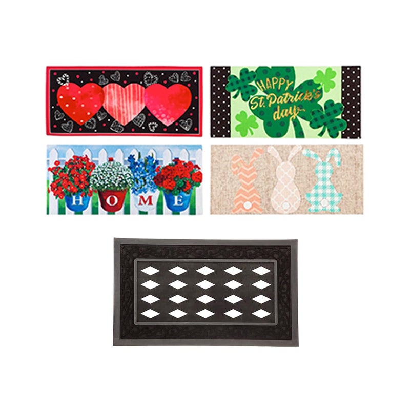 Evergreen Flag Evergreen Sassafras Spring Holiday Doormat Insert Bundle & Tray Set of 5, Interchangeable Entrance Door mats Indoor and Outdoor Welcome Mat 30 x 18 Tray Non Slip Backing Low Profile - Image 1
