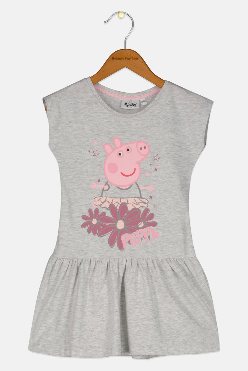 Peppa Pig Kids Girl Cap Sleeves Graphic Dress, Light Grey/Pink - Image 1