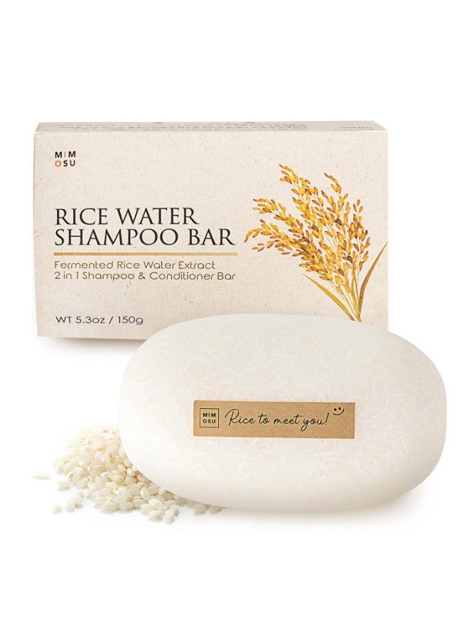 mimosu Hair Growth Shampoo Bar, Fermented Rice Water 2-in-1 Shampoo & Conditioner, 5oz, Unscented, pH Balanced, Solid Bar for Oily Hair, Korean Hair Care - Image 1