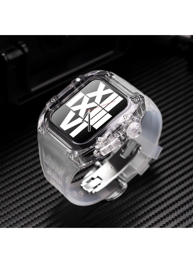 Suitable For Apple Watch With Modified Case Iwatch7/8 Transparent Case Fluorine Rubber With Butterfly Buckle 44/45mm - Image 2