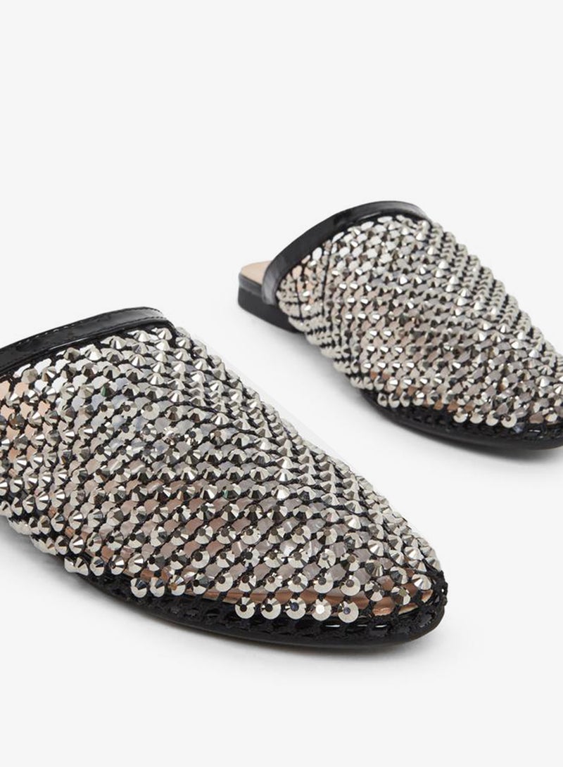 Styli Black Embellished Pointed Toe Mules - Image 3