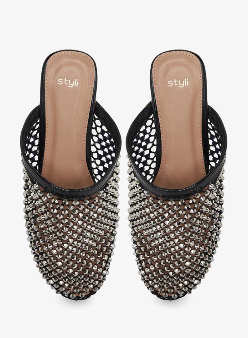 Styli Black Embellished Pointed Toe Mules - Image 5