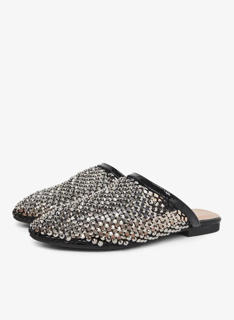 Styli Black Embellished Pointed Toe Mules