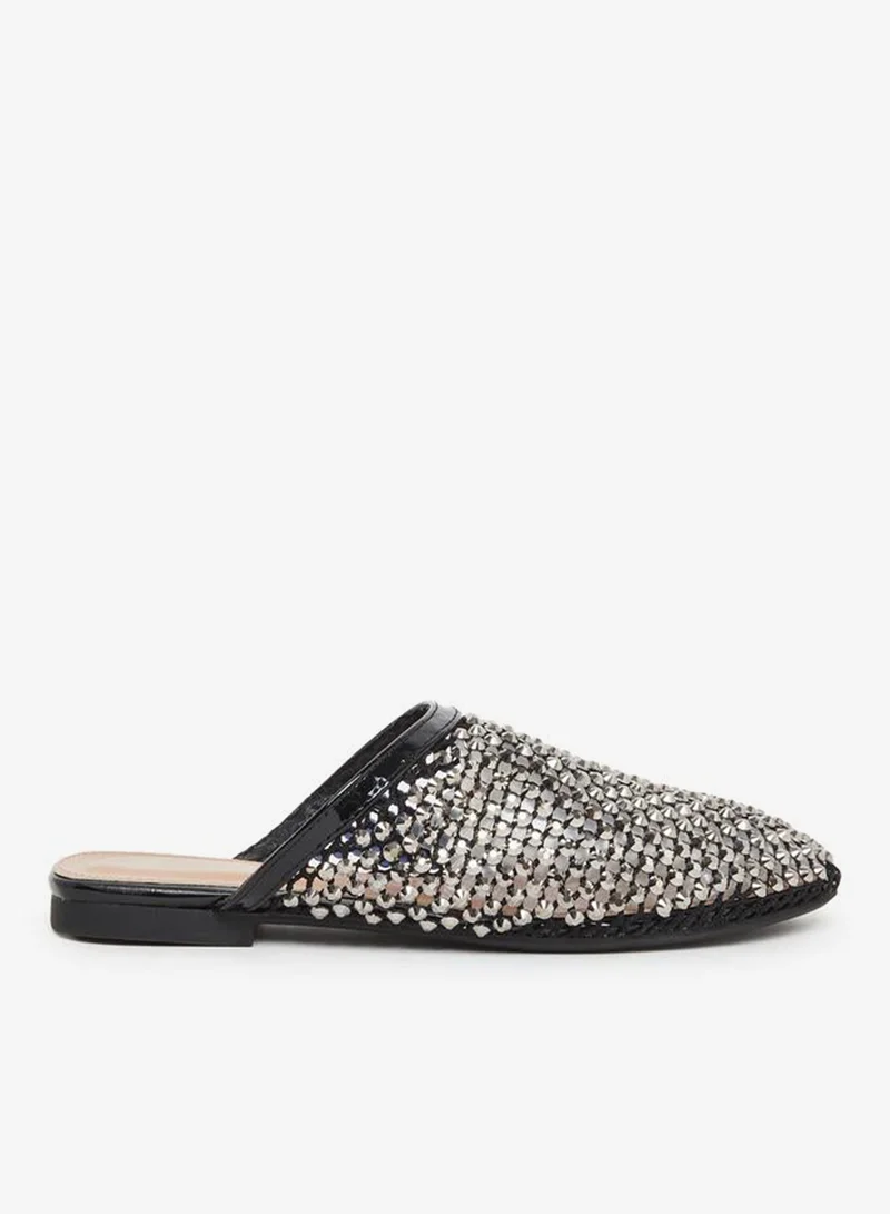Styli Black Embellished Pointed Toe Mules