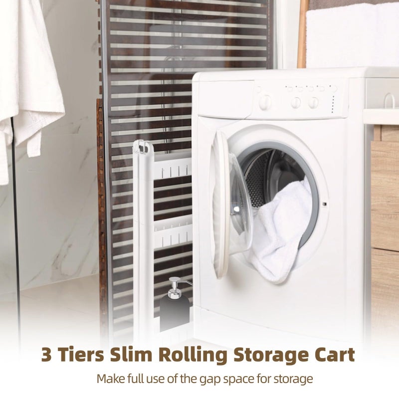 DORMIYA 3 Tiers Slim Rolling Storage Cart, 3.5 Inches Slim Slide Out Bathroom Organizer Cart, Tiered Storage Rack with Wheels, Narrow Mobile Utility Cart for Laundry Room, Kitchen, Office, Sturdy Room - Image 2