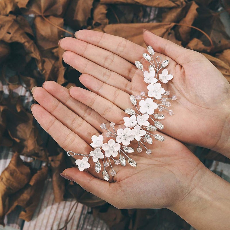 Edary Bride Wedding Hair Vine Silver Flower Headband Headpiece Wedding Crystal Hair Piece Bridal Rhinestone Hair Accessories for Women and Girls - Image 2