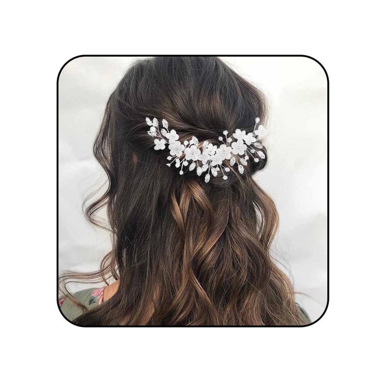 Edary Bride Wedding Hair Vine Silver Flower Headband Headpiece Wedding Crystal Hair Piece Bridal Rhinestone Hair Accessories for Women and Girls - Image 1